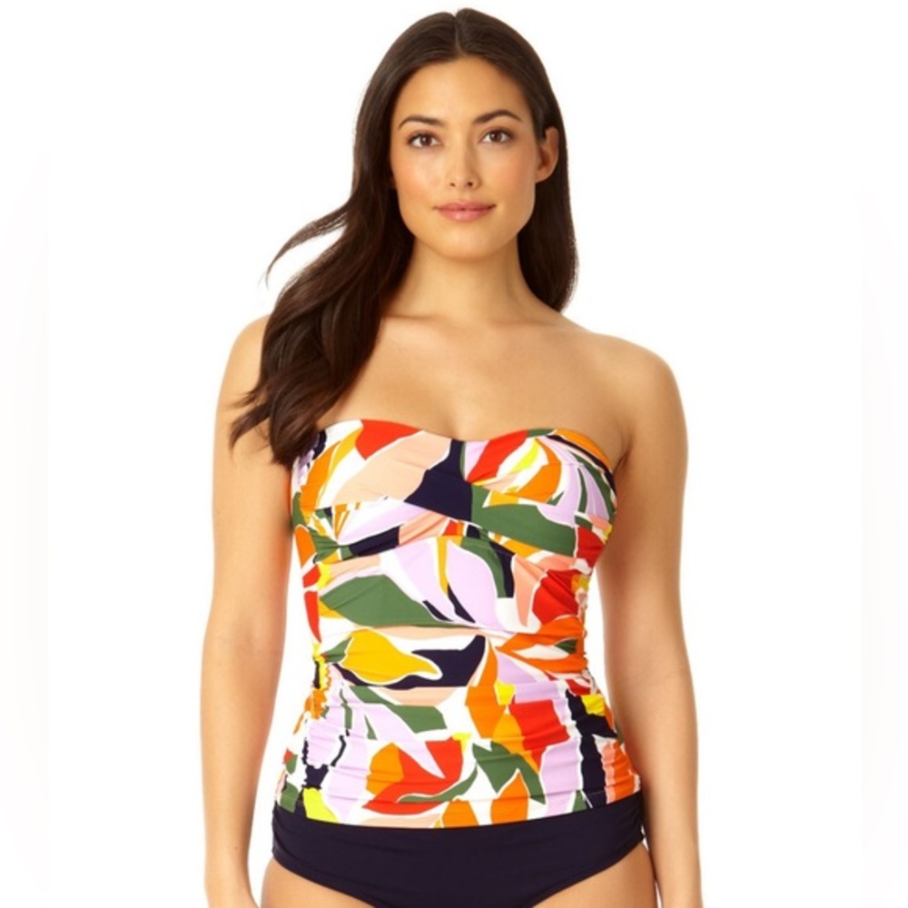 Anne Cole Women's Twist Front Bandeaukini Swim Top NWT Palm Party